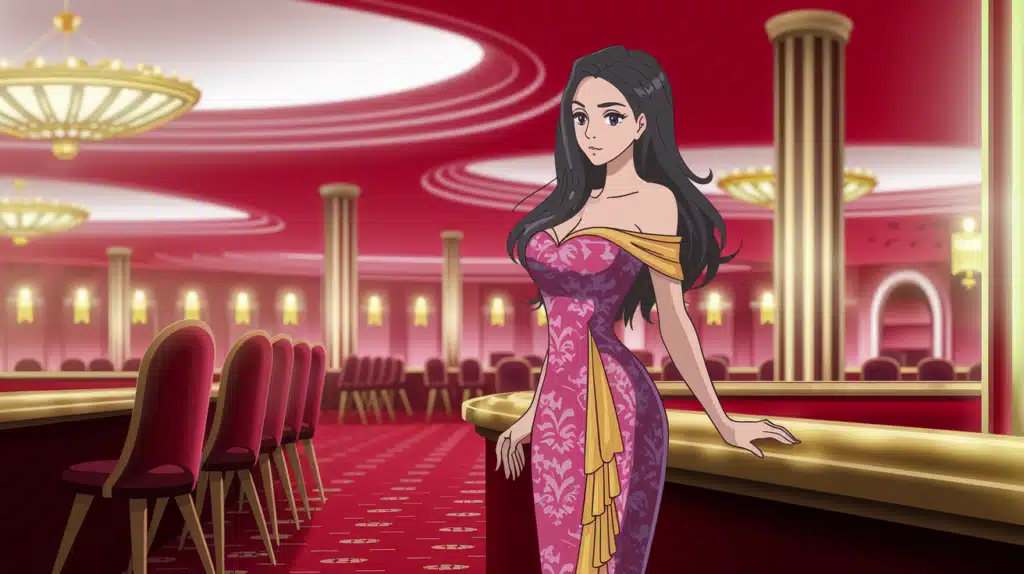 cewek-cantik-casino-merah Ilustrasi wanita di casino GARUDA365